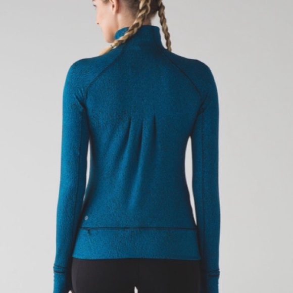 Lululemon Rush Hour aqua blue black print half-zip top Luon Spray Jacquard EUC - Picture 3 of 16